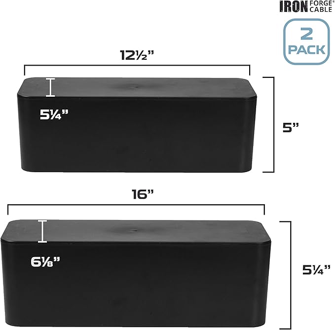 Iron Forge Cable Cable Management Box, 2 Pack - Cord Organizer and Hider for Wires, Power Strips, Surge Protectors & More - Includes Cord Sleeve, Hook and Loop Keepers, Zip Ties & Clips
