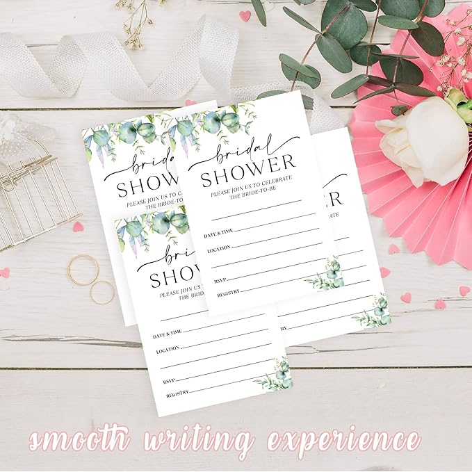 25 Set Greenery Bridal Shower Party Invitations with Envelopes, Spring Botanical Wedding Bridal Shower Party Supplies Invitation Cards-A14
