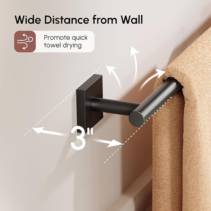 USHOWER Matte Black Bath Towel Bar, 30 Inch Towel Racks for Bathroom Wall Mounted, 304 Stainless Steel Towel Holder with Square Base, Modern Home Decor (Total Length 32 Inch)