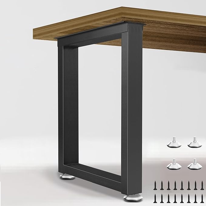 Metal Table Legs 28''Hight 17.7'' Wide Heavy Duty Iron Furniture Legs with Adjustable Protector Feet, Modern Desks for DIY Dinning Coffee Table (Rectangle Shape, 2pcs)-Black