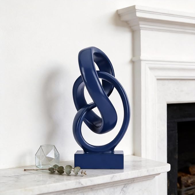 WUBIANJIE Modern Abstract Knot Sculpture, Artistic Mobius Inspired Resin Decor, Elegant Home and Office Decor, (Blue)