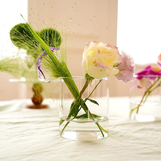12pcs Glass Cylinder Vases for Centerpieces - 4 inch Clear Glass Flowers Vases Bulk, Hurricane Candle Holders Floating Candle Vases for Table Centerpiece Formal Dinners Home Decor