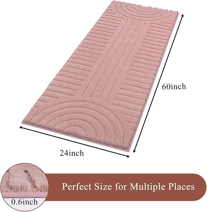 SHACOS Super Soft Bathroom Runner Rugs 24"x60" Non Slip Boho Bathroom Mats Microfiber Absorbent Carpet for Bath Room Machine Washable Shaggy Bath Rugs for Shower Bathtub Home Decor, Grey Pink 2'x5'