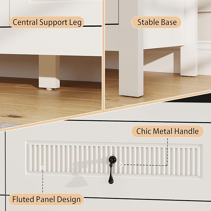 White Dresser for Bedroom Modern: 47" Fluted 6 Drawer Dresser for Closet, Wide Wooden Bedroom Chest of Drawers, Deep Wood Dressers & Chests of Drawers(White)
