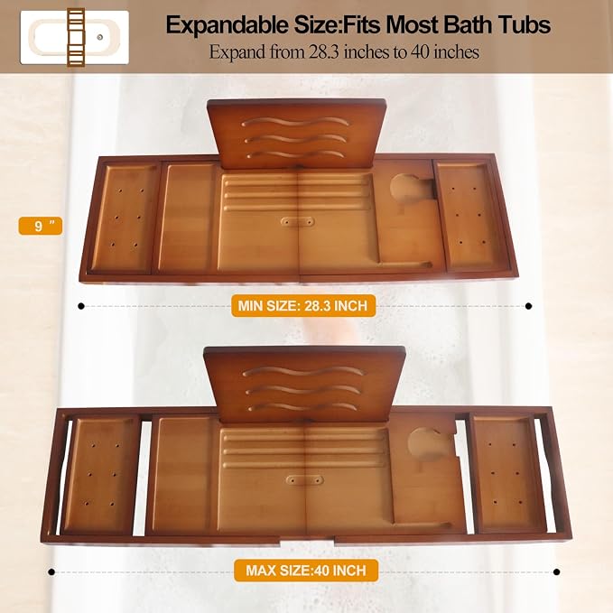 Premium Bathtub Tray Caddy - Bath Table Tray for Bathtub - Bath Tub Tray Table for Bathtub, Expandable Size, Fits Most Bath Tubs