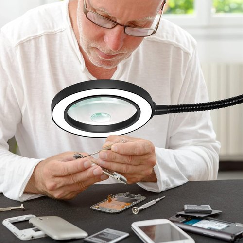 NEWACALOX Magnetic Magnifying Lamp - 10X & 5X Magnification, 3 Color Modes, Flexible Gooseneck