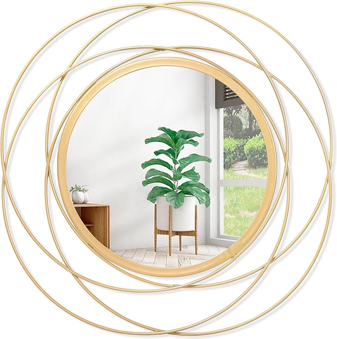 Gold Wall Mirror Mounted Round Decorative Mirrors with Iron Metal Wire Frame Mirror for Wall, Home Decorative Bathroom Vanity, Living Room or Bedroom White Small 20” x 20”