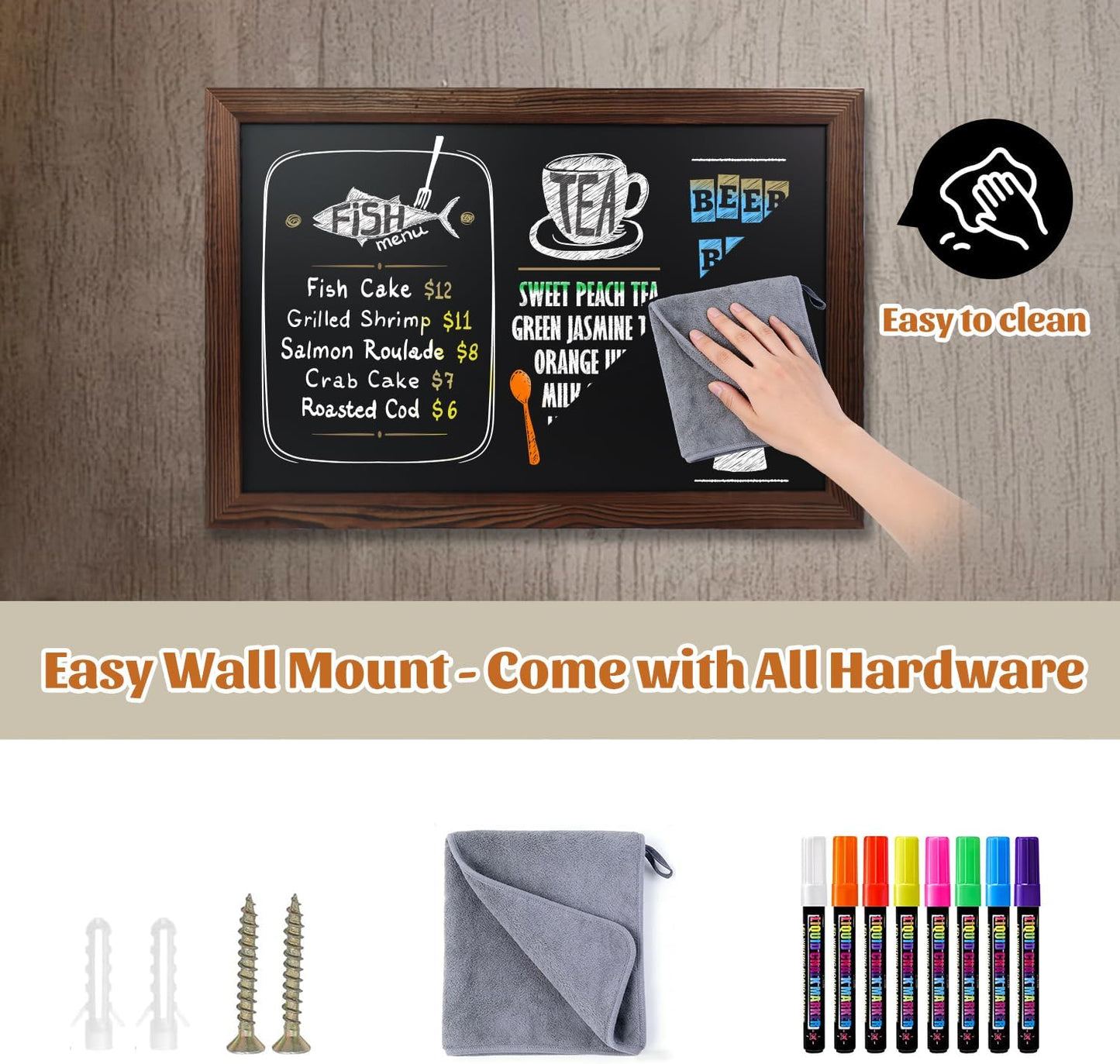 Skiennix Magnetic Chalkboard - 24 x 36 Inch Solid Wood Frame | Versatile Wall-Mounted Board for Kitchen & Restaurant