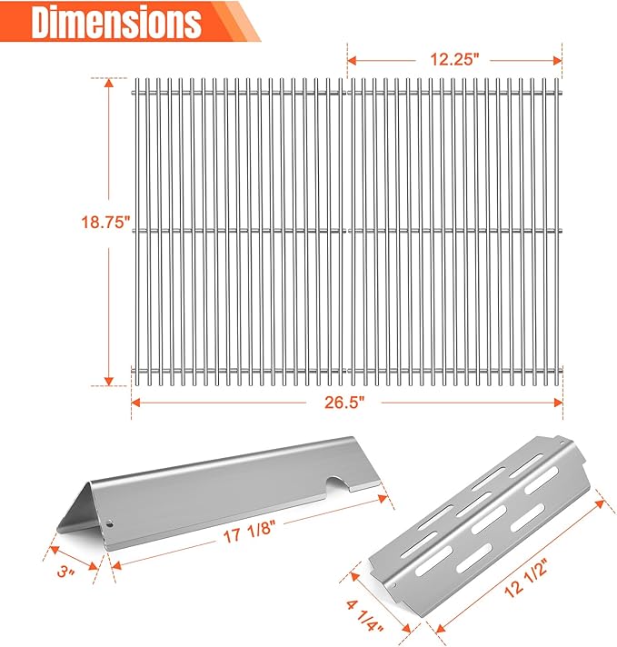 LPTNFRTN Stainless Steel Grill Flavorizer Bar Heat Plates with 2 Pack Grates BBQ Gas Grill Replacement Parts for Weber Genesis II 300 Series Genesis II E-310 E-315 E-330 E-335 S-310 S-335 Gas Grill