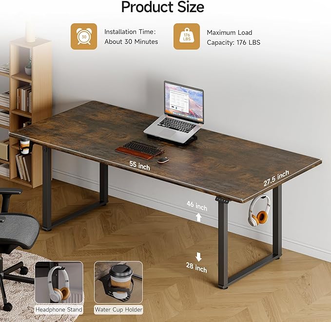 ONBRILL Standing Desk, 71x32 Inches Rectangle Stand Up Desk with 4 Legs, Dual Motor and Memory Controller, Adjustable Height from 28-46 Inches for Home and Computer Workstation, Rustic Brown