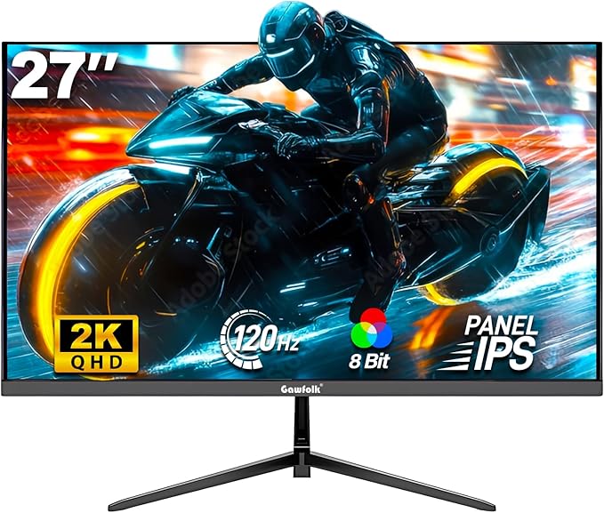 Gawfolk Gaming Monitor 27 inch QHD IPS, PC Screen 120Hz 2K (2560×1440P), Ultra-Thin Zero Frame Computer Display for Home Office Business, DP, HDMI, Wall-Mounted