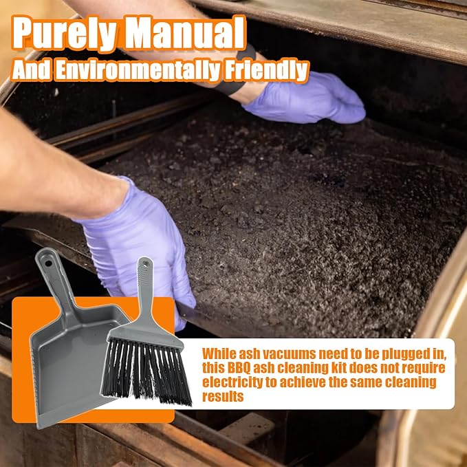 HUAREW 6 Piece Pellet Grill Ash Cleaning Kit, Includes 1 Dust Scoop, 1 Soft Bristle Brush, 1 Flat Scraper, 1 3D Scraper, 2 Hook