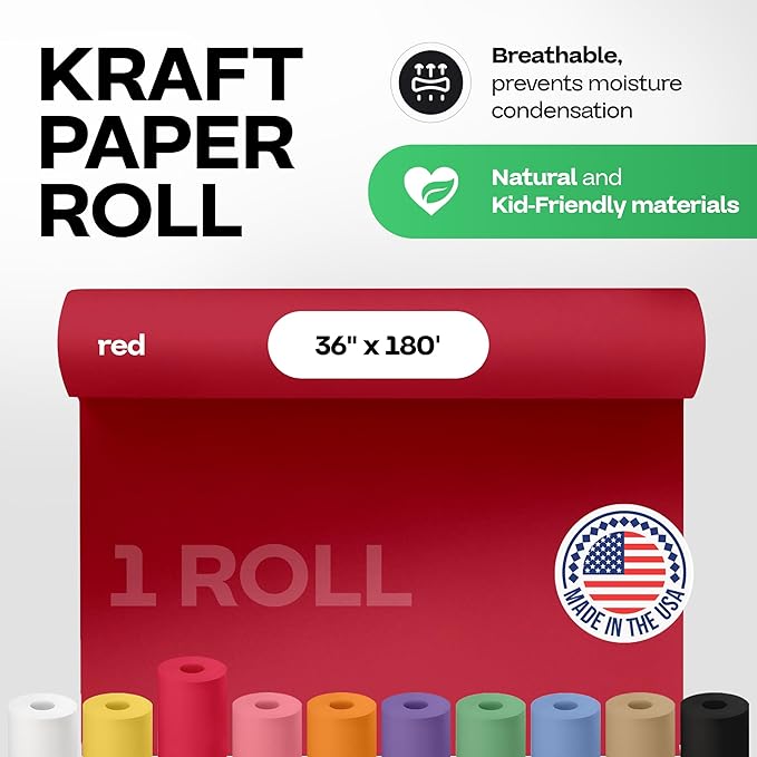 Christmas Red Kraft Paper Roll 36" x 2160" (180 feet) - USA-Made Craft Paper Roll 50lb Thickness for Art - Red Wrapping Paper for Gift Wrapping & Moving - High-Density Roll for School by IDL Packaging