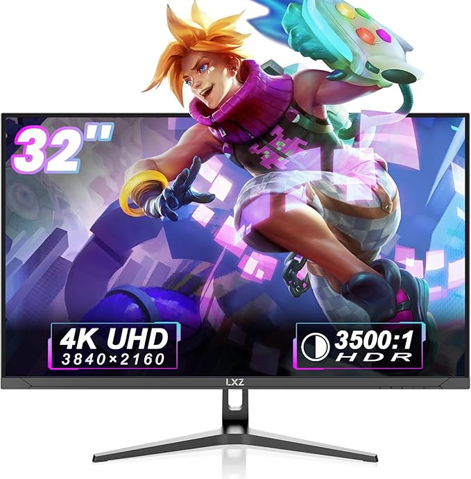 LXZ 32" 4K Monitor UHD 3840 x 2160, VA Panel, AMD FreeSync Premium, 178° Viewing Angle, 100% sRGB, 3500:1 Contrast Ratio, Compatible with Wall mounting 75 x 75MM