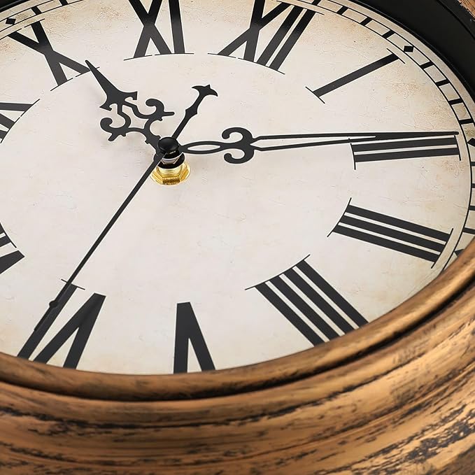 Plumeet Extra Large Retro Wall Clock, 16'' Non Ticking Classic Silent Vintage Wall Clocks Decorative Kitchen Living Room Bedroom, Roman Numerals, Battery Operated