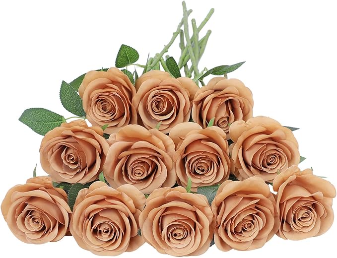 Artificial Rose Flower Artificial Flowers Flower with Long Stem Silk Roses Bouquet for Wedding Bridal Shower Party Home Decoration (Terracotta, 30 Pcs)