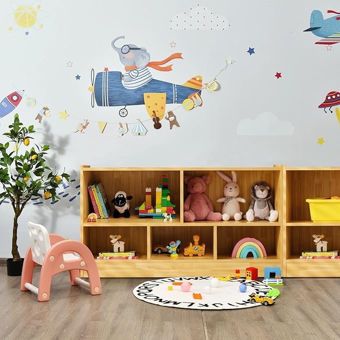 KOTEK Toy Storage Organizer, 5 Cubby Kids Bookshelf, Wooden 3-Tier Bookcase Storage Cabinet, Open Display Book Shelf for Daycare, Nursery, School Classroom, Playroom & Living Room (Burlywood, 5 Cubes)