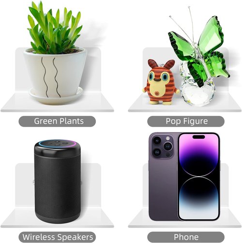 Skiennix 3 Pack Small Floating Shelves - 4'' Acrylic Mini Wall Shelf for Bedroom & Office | Easy Installation