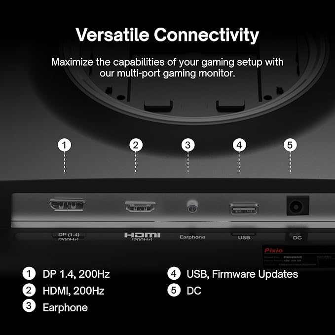 Pixio PX248 Wave 24 inch 200Hz Refresh Rate FHD 1080p Resolution Fast IPS Panel 1ms GTG Response Time Built-in Speakers Gaming Monitor with Adaptive Sync