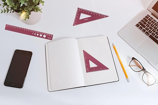 Zotemo Metal Geometry Set, 5-Piece Aluminum Ruler, Math Drafting Ruler Kit Includes Protractor, Triangle Rulers, Straight Rulers-Math Measurement Tools for School and Office Supplies (Plum Red)