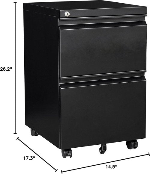 SISESOL 2-Drawer Mobile File Cabinet - Slim Under Desk Storage with Lock for Legal/Letter/A4 Files