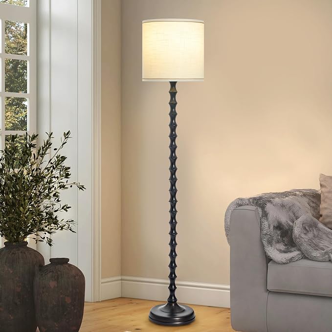 EUO 64.5" Dark Brown Floor Lamp for Living Room, Rustic ORB Floor Lamp | Bamboo Floor Lamp, Oil-Rubbed Bronze Floor Lamp, Rustic, Farmhouse, Minimalist Home Decor, For Living Room, Bedroom, Bookroom