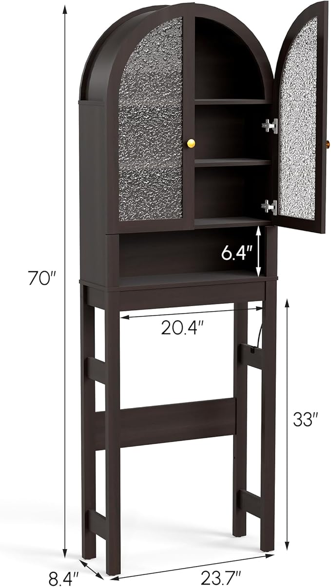 Over The Toilet Storage Cabinet, Arched Bathroom Organizer and Storage with Acrylic Doors and Adjustable Shelf , Space-Saving Modern Freestanding Bathroom Modern Storage Cabinet Over Toilet (Espresso)