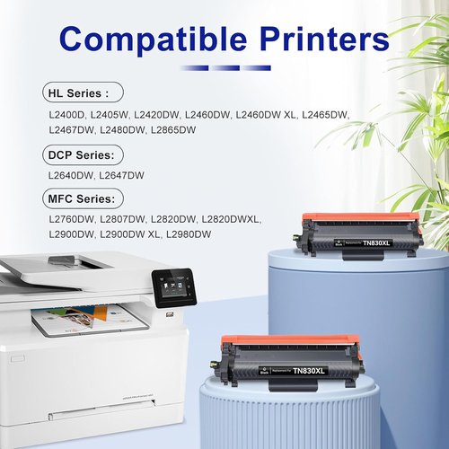 Brother TN830XL Toner Cartridge - High-Quality Black Replacement for HL-L2460DW, DCP-L2640DW, MFC-L2820DW | 2-Pack