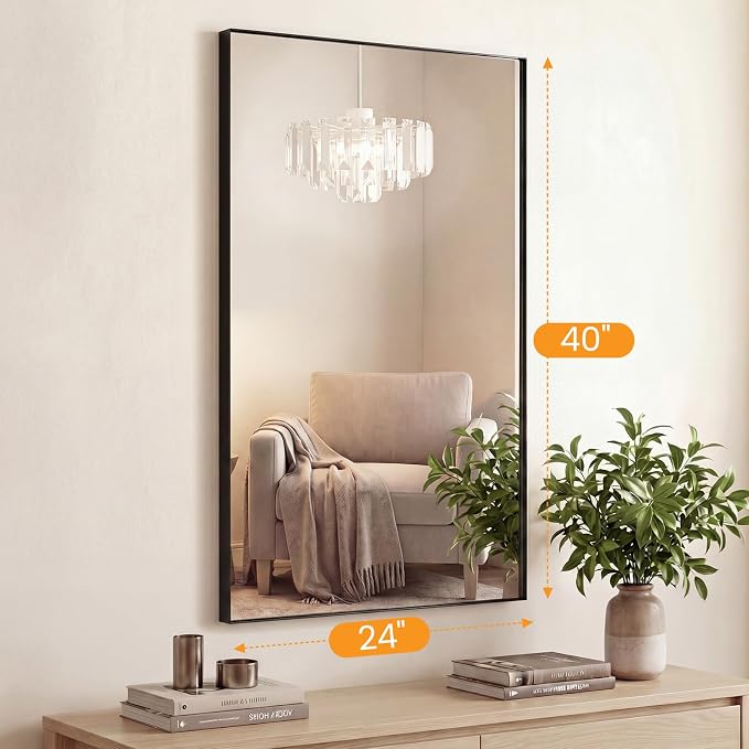 Sweetcrispy Bathroom Mirrors for Over Sink, 24" x 40" Rectangle Wall Mount Mirror with Metal Frame, Modern Vanity Mirror with Tempered Glass, for Home Decor, Anti-Rust, Black