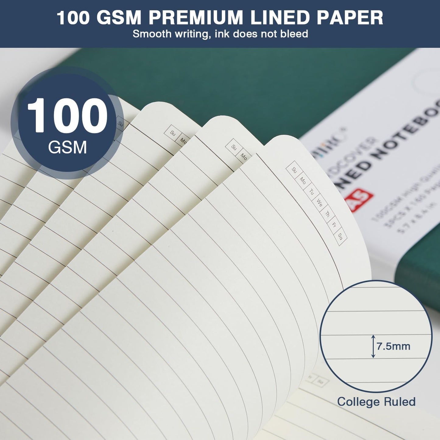 Skiennix Lined Journal Notebook - Leather Hardcover A5 (5.7"x8.4") | 3-Pack for Work & Travel
