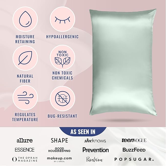 Blissy Silk Pillowcase - 100% Pure Mulberry Silk - 22 Momme 6A High-Grade Fibers - Silk Pillow Cover for Hair & Skin - Regular, Queen & King (Matcha, Standard)