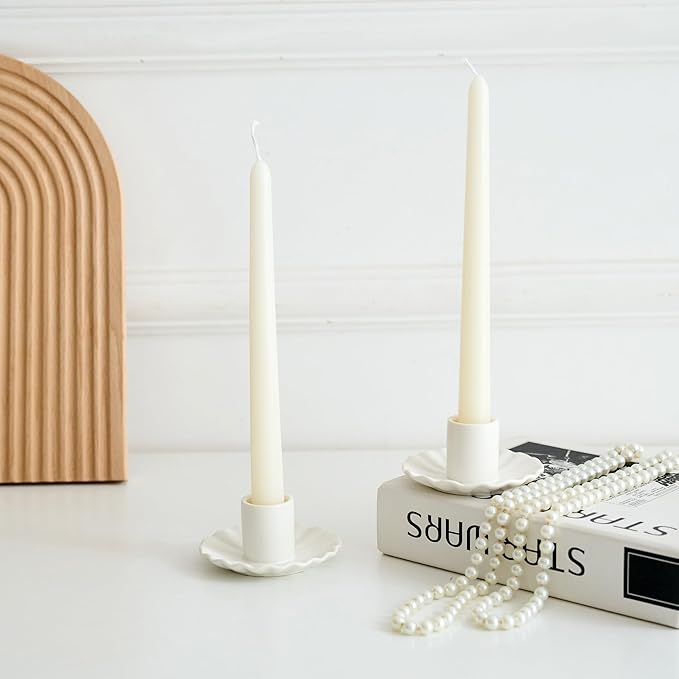 Ceramic Taper Candle Holders,Vintage Candlestick Holder Centerpieces for Home Wedding Decoration, Housewarming Gifts,Pack of 2 (Round B Style)