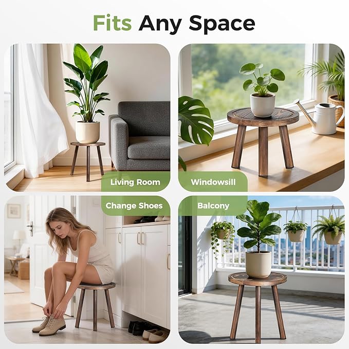 3-Pack Upgrade Thicken Wood Plant Stand Indoor, for 6-12 Inch Pots, Plant Stool Water-resistant Pinewood, Mid Century Modern Decor, Plant Stand 3 Sizes, for Living Room, Balcony, Office(Dark Brown)