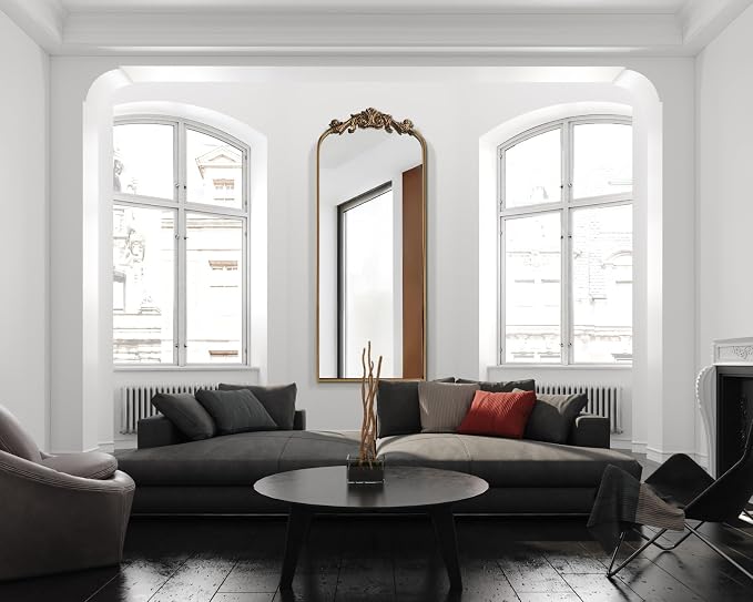 OUSHUAI Large Gold Antique Mirror, Tall Arched Floor Mirror,Ornate Design Vintage Wall Mirror Decor for Entryway,Hallway,Living Room,Fireplace 18"X53"