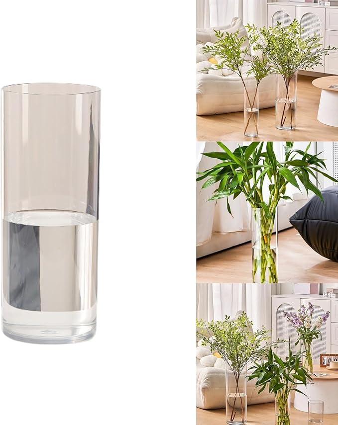 Clear Acrylic Decorative Vase for Flower Arrangements, Break-Resistant Tall Cylinder Vase for Wedding Centerpieces, Unbreakable Modern Plastic Vase for Home Decor