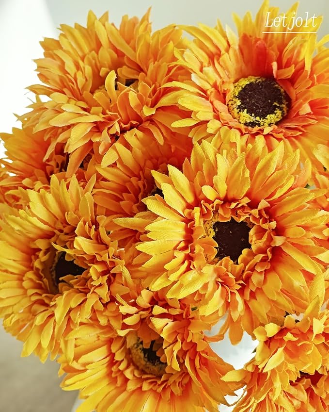 Letjolt Artificial Gerbera Daisy Flowers African Daisy Orange Silk Flowers Home Decorations Faux DIY Bouquet for Wedding Engagement Centerpieces Arrangements