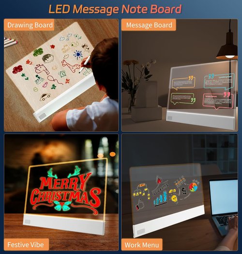 Lumiboard LED Note Board - Doodle Glow Drawing Tablet with 8 Highlighters & 3 Modes | 13.18" x 10" - Perfect Valentine's Day Gift