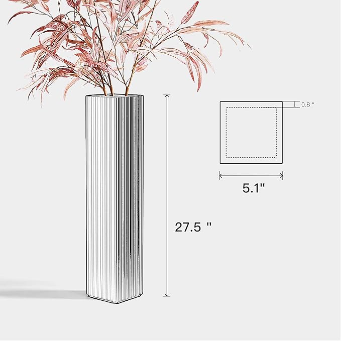 27.5 Inch Tall Floor Vase, Modern Black Resin Vase for Living Room Decor, Waterproof Sturdy Design, Elegant Home Office Decoration
