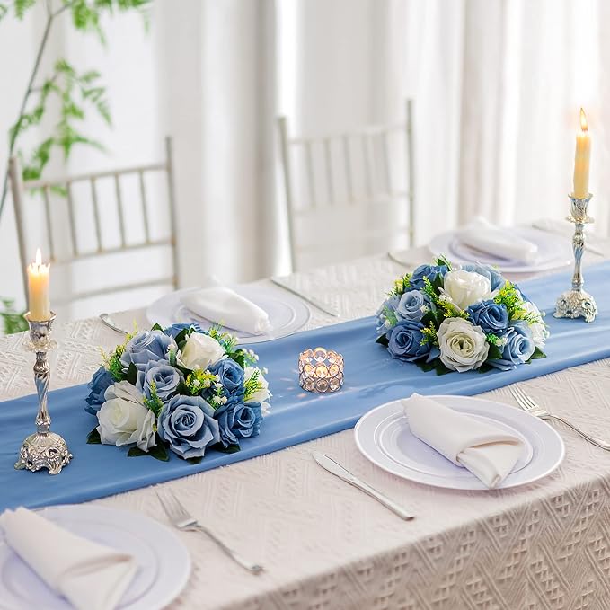 Flower Centerpieces for Wedding Tables: Wedding Table Decorations Dusty Blue & White Flower Balls Centerpieces for Engagement Cerebration Party Center Pieces 6 Packs