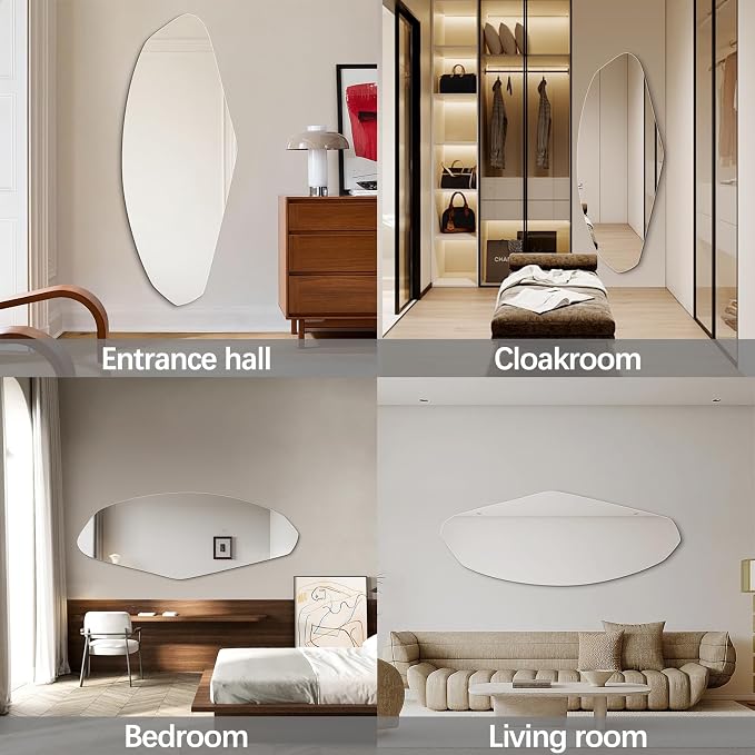 Irregular Full Length Mirror, 61"x24" Frameless Full Body Mirror, Asymmetrical Wall Mirrors for Bedroom, Living Room, Cloakroom, Explosion-Proof, Waterproof, Horizontal/Vertical