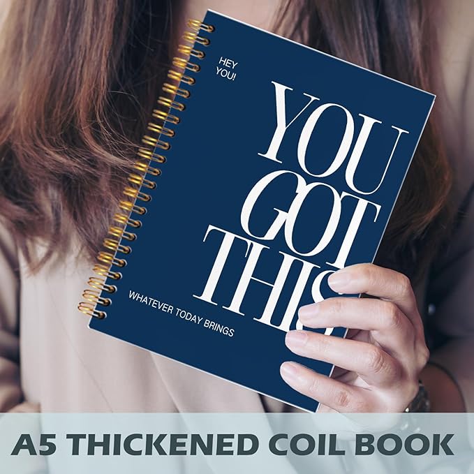 Yhtrg You Got This Inspirational Notebooks Journal, Motivational Spiral Journal Notebook for Women, Dark Blue Motivational Positive Notebooks for Office School Supplies, 5.5x8.3 Inch