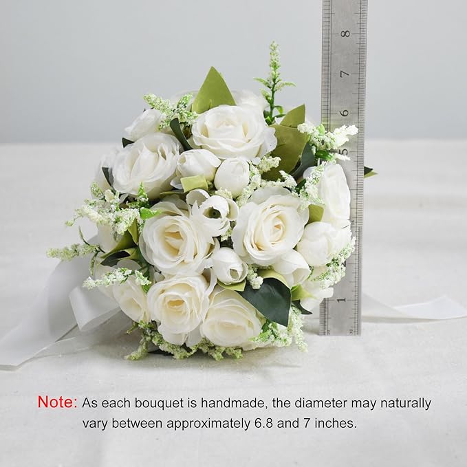 Wedding Bouquets for Bride Bridesmaid Bouquet Ivory Bridal Bouquet Artificial Roses for Wedding Church Home Decoration (Ivory)