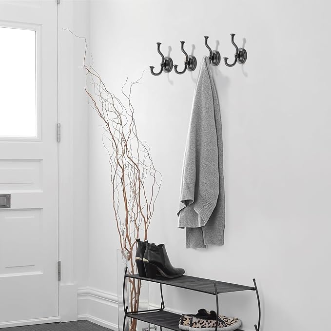 khtumeware 3 Pack 4-1/2 inch Zinc Alloy Oil Rubbed Bronze Large Coat Hooks Suitable for Tile, Wood Board, Glass Walls, Bathroom, Entrance Hall, Kitchen, Multi-Functional Venetian Robe Hooks