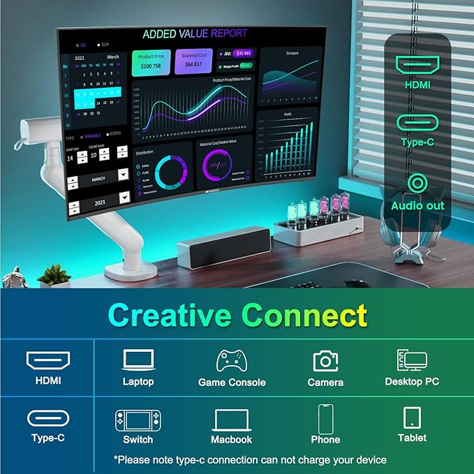 SANSUI Curved Monitor 27 inch 120Hz USB Type-C Computer Monitor with Speakers Built in丨FHD 1080p丨HDR丨110% sRGB丨1500R丨VESA Compatible,for Tablet,Desktop,Laptop and PC Work Gaming