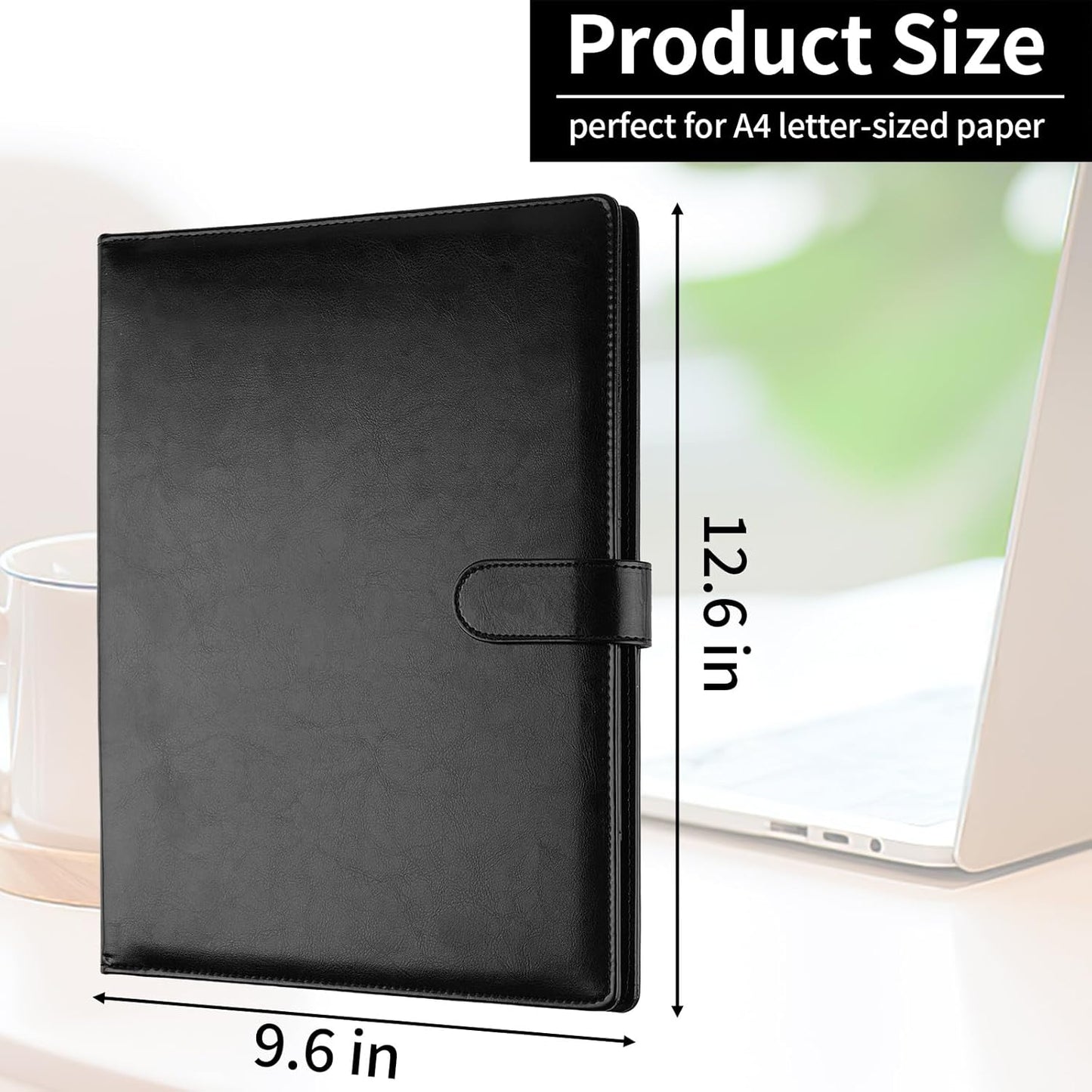Skiennix Professional Padfolio - Faux Leather Portfolio with Clipboard | A4 Letter Size Organizer in Black