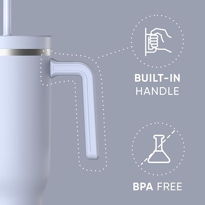Hydrapeak Voyager 40 Oz Stainless Steel Tumbler with Handle, Insulated Water Bottle With Straw & Lid, Cupholder Friendly Reusable Travel Mug (Iceberg)