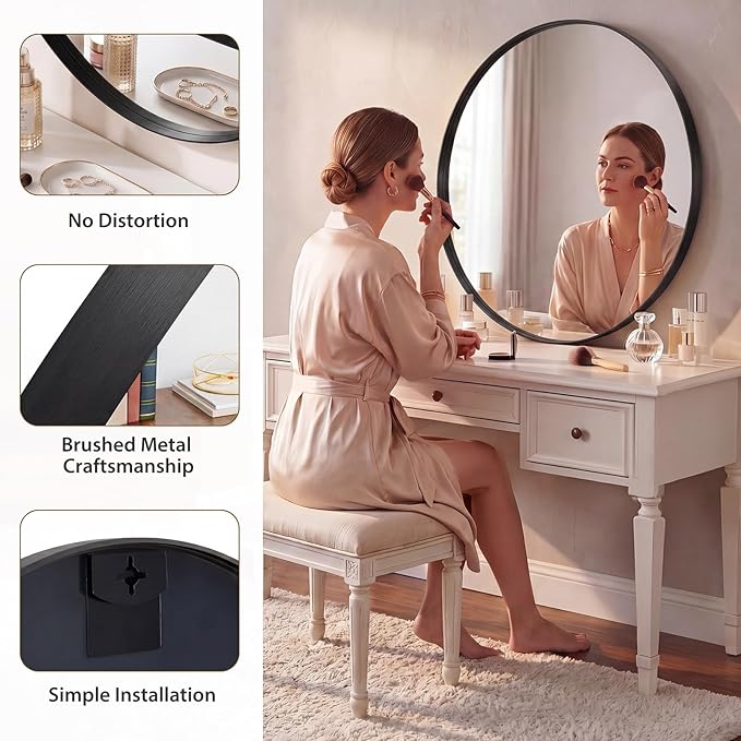 Sweetcrispy Bathroom Round Mirrors for Over Sink, 30 Inch Wall Circle Mirror with Matte Metal Frame, Modern Wall Mount Vanity Mirror for Home Decor, Living Room, Bedroom, Black