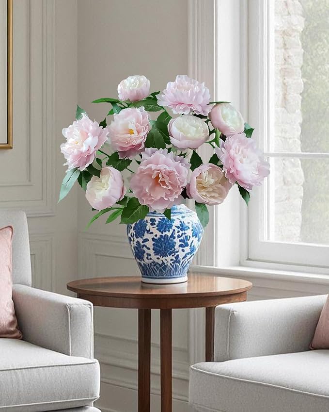Premium Pink Peonies Artificial Flowers, Fake Silk Peony Flowers with Stems, Faux Florals for Wedding Bridal Bouquets, Floral Arrangements, Table Centerpieces, Home Decorations