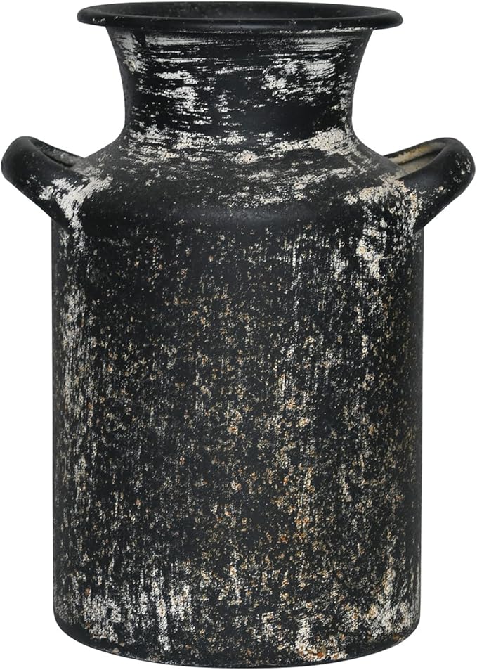 Rustic Vintage Metal Flower Vase for Decor Milk Jug Small Vases for Flowers Kitchen Decorations, Cylindrical,Perfect for Kitchen, Dining Room, Living Room,Housewarming Gift (Black)