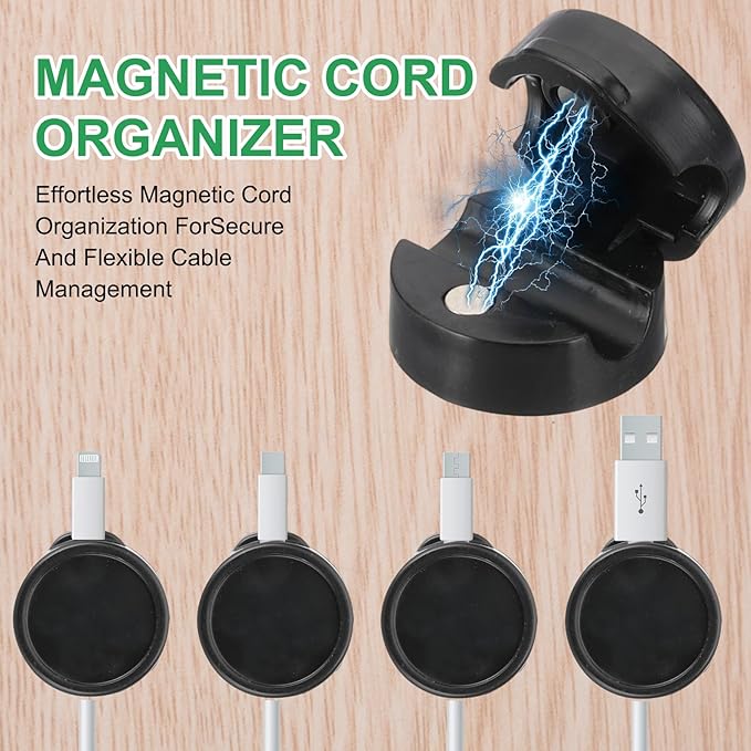 PATIKIL Cable Organizer Holder, 3 Pcs Magnetic Spring Desk Cable Management Clips Adhesive Cord Holder Keeper for Office Desktop Wall Car, Black